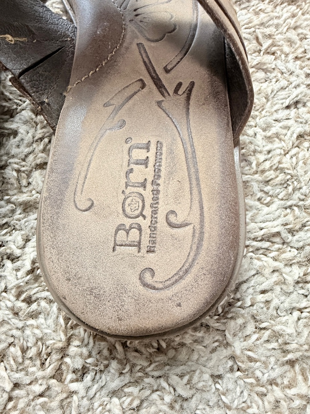 Born Chocolate Brown Leather Flip Flop Sandals - Picture 4 of 7